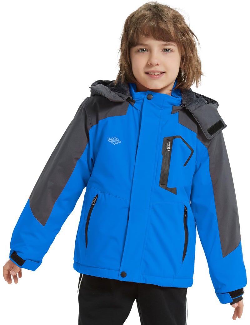 wantdo Boys' Thick Ski Jacket Warm Winter Coat Fleeced Raincoat Blue 10-12 - Image 4